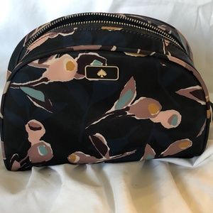Navy blue floral print cosmetic bag
